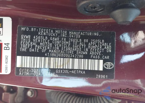 2009 Toyota Avalon Limited z USA, uszkodzony, nr VIN 4T1BK36B09U342286